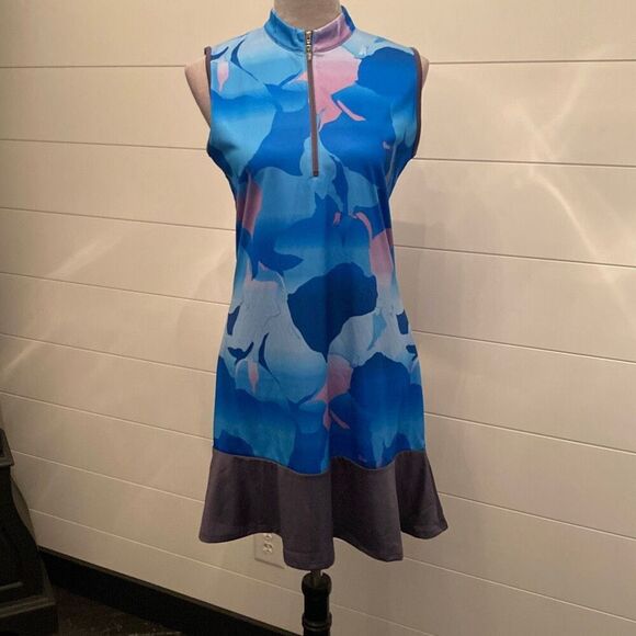 Callaway Blue/Purple Geometric Opti-Dri Sun Protection Golf Dress Women L ~NWT~ - Picture 1 of 10